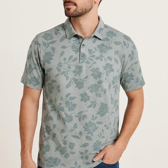 Linksoul New Men's Green Floral Polo Shirt Size Small NWT - Picture 1 of 7